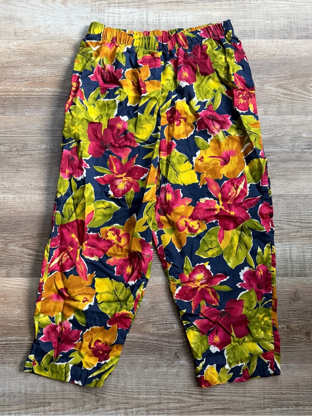 Vintage Tropical Floral Culotte Pants Made USA M